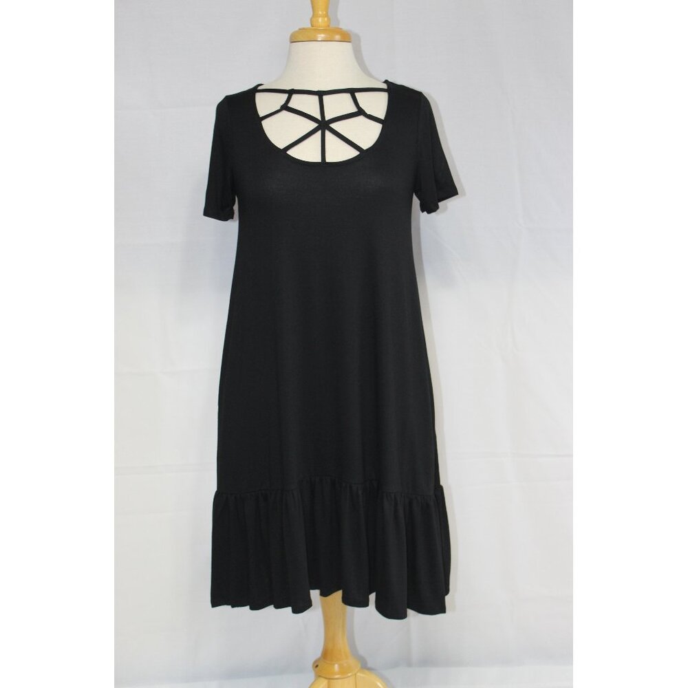 Zenana Casual Dress-Knee Length-#7041-Sizes S to 3X-BLACK-NEW